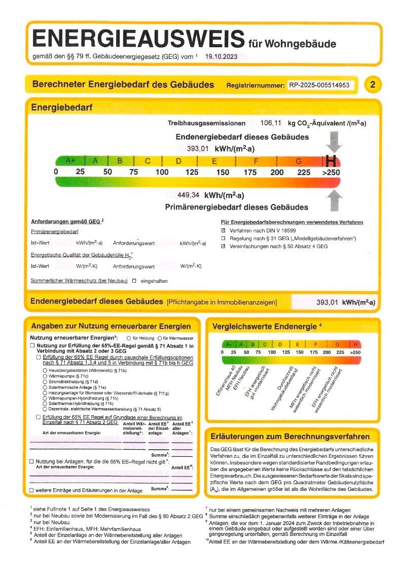 Energieausweis hier nur Seite 2 / Bedarf: H