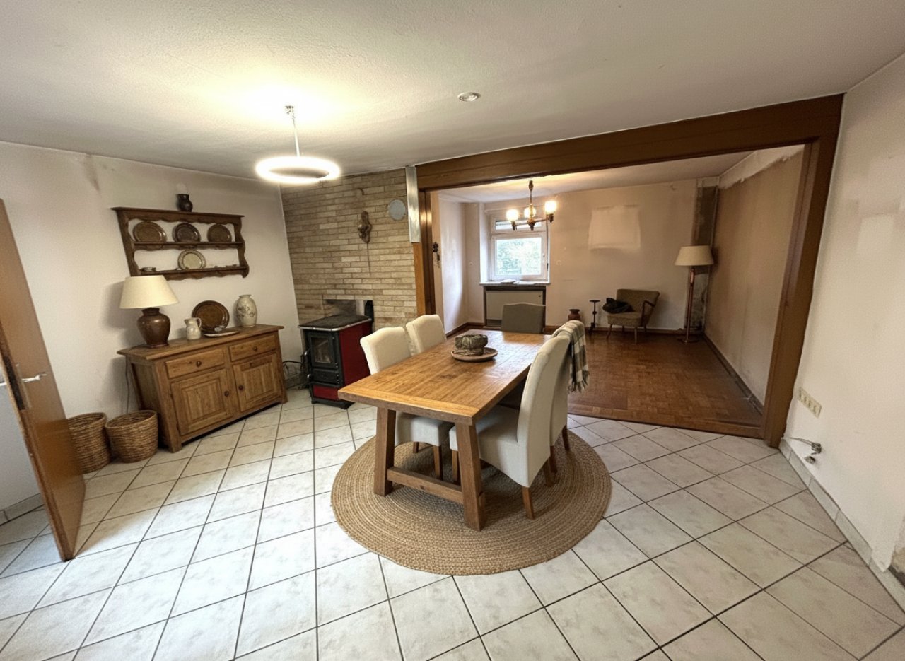 Sicht aus der Küche in Ess-  und Wohnzimmer