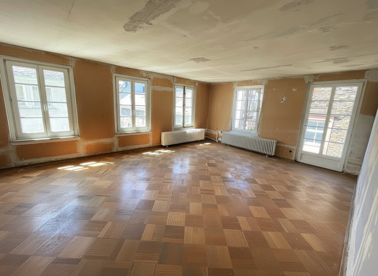 Wohnzimmer 2.OG hell und groß (28,8 qm), Holzboden