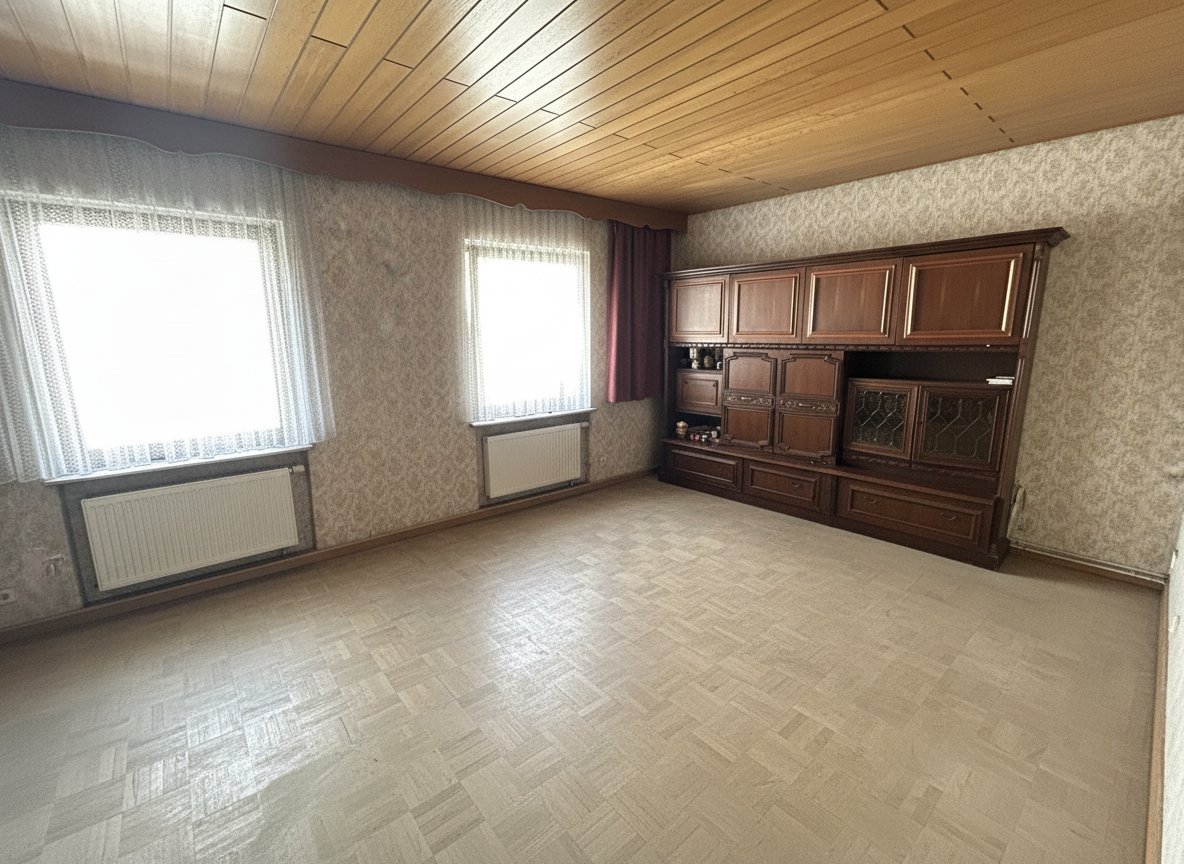 Wohnzimmer (mit KI-Homestaging leer geräumt) Wohnzimmer (mit KI-Homestaging leer geräumt)