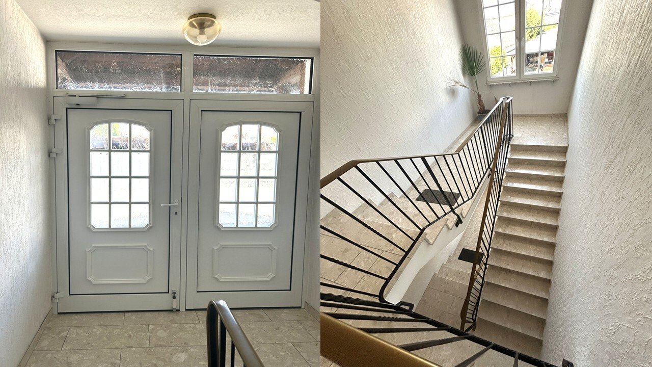 Eingang und helles freudliches Treppenhaus 