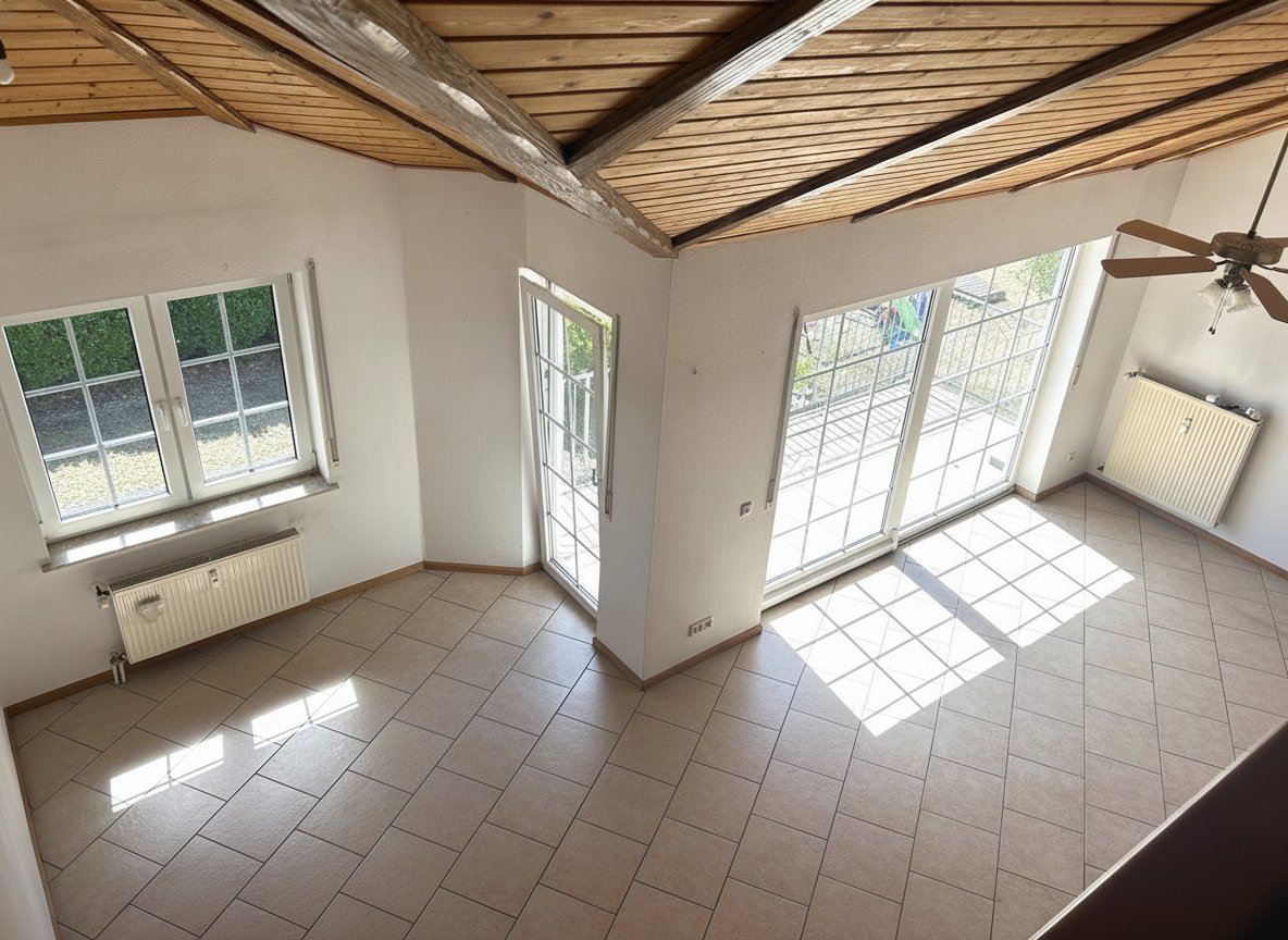 Whg. Nr.4 Wohnzimmer mit Balkon u. Fernsicht (Blick von Galerie) 