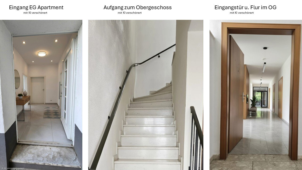 Eingänge und Treppenhaus mit KI verbessert Eingänge und Treppenhaus mit KI verbessert