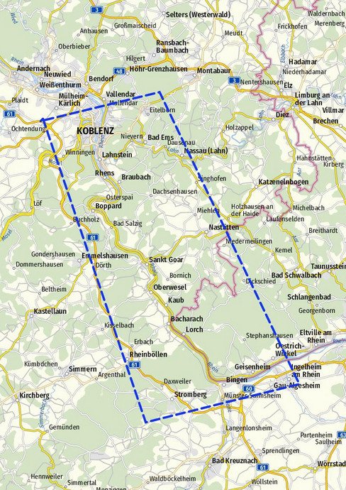 Lage des Ortes Mittelrheintal (Unesco-Weltkulturerbe)